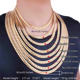 U7 Gold Necklace for Men/Women 18KGP Stamped Hip Hop Kpop Jewelry 9MM Thick Snake Curb Chain Bracelet Necklaces Set for Rapper