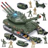 Youlechen Tank Toys Set for Boys 3-5, 6 PCS Die-Cast Army Toys & 8 Soldier Figures, Military Toys with Light & Sound, Launchable Missile Tank Toys for 3 4 5 6 Year Old Boys(Green)