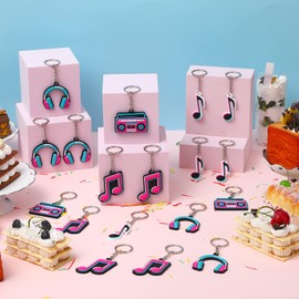 Fumete 24 Pcs Music Party Favors Keychain Back to School Gifts for Student Musical Themed Keychain Music Note Silicone Key Chains Bulk Karaoke Baby Shower Birthday Gifts for Kids Teacher (Classic)