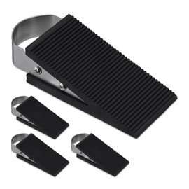 Relaxdays Set of 4 Door Wedge Rubber Stainless Steel Non-Slip Wedges Door Stop for Floor HW 3 x 5 x 12 cm Black/Silver