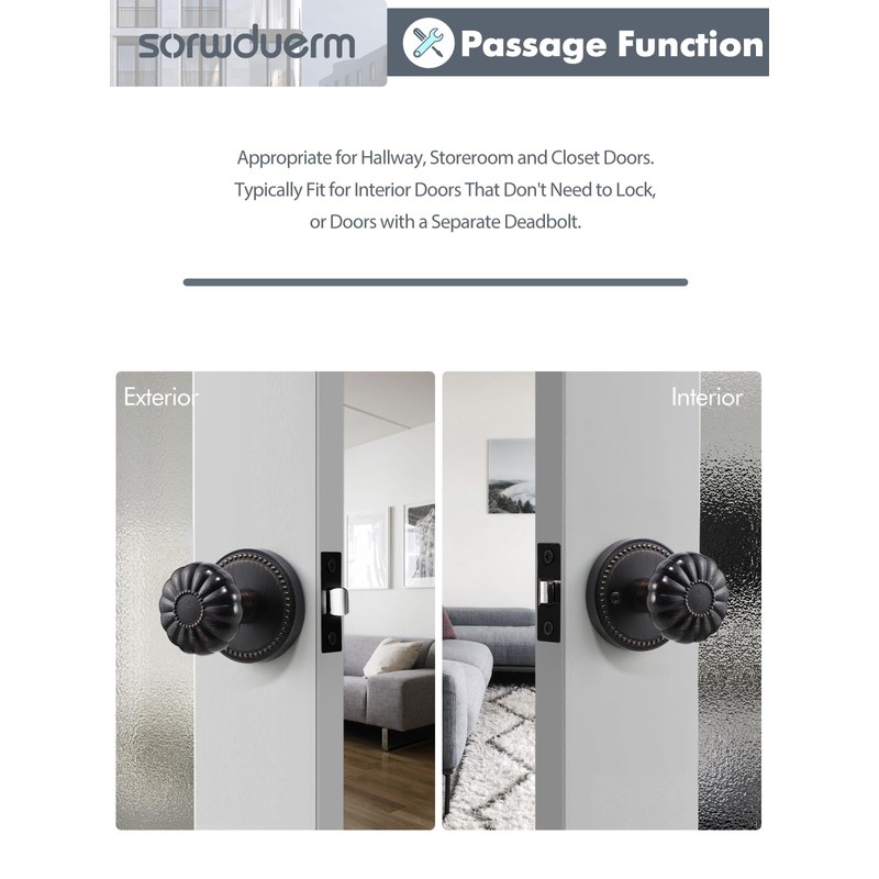 SORWDUERM Oil Rubbed Bronze Knobs Passage Door Knobs Interior Door