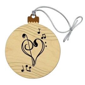 GRAPHICS & MORE Treble Bass Clef Heart Music Black White Wood Christmas Tree Holiday Ornament