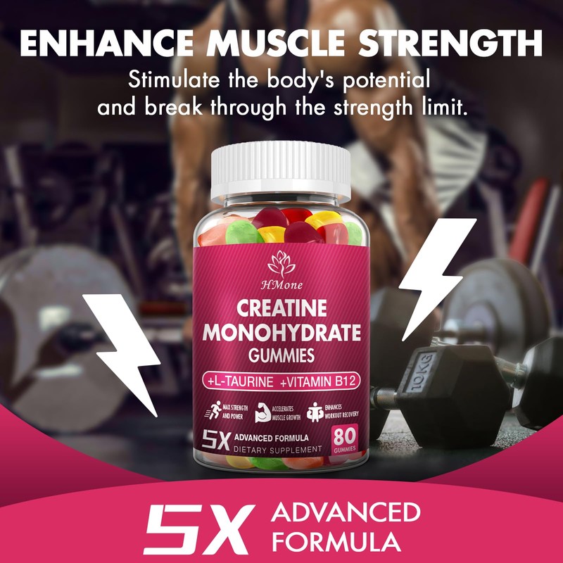 HMone Creatine Monohydrate Gummies - 5g for Men & Women,