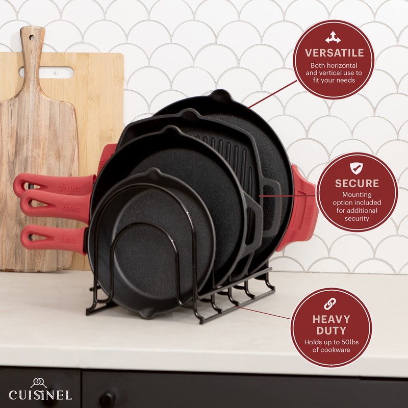 Cuisinel Pots and Pans Organizer - 15" Heavy Duty Skillet