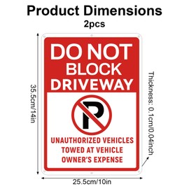 Gosknor 2pcs No Parking Signs, Metal Signs Outdoor Do Not Block Private Driveway Stickers No Park Here Symbol Reflective Metal Signs for Indoor Outdoor