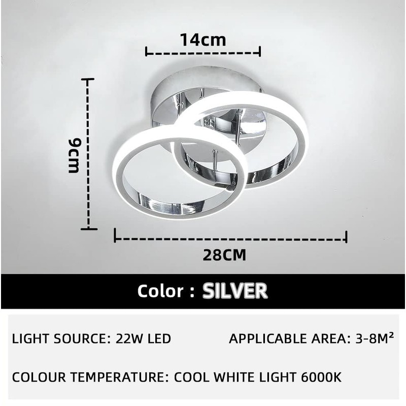 EIDISUNY LED Ceiling Light Modern Light Fixture Ceiling Silver Round