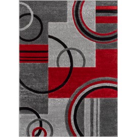 Well Woven Ruby Geometric 6x9 Area Rug Red & Grey Vibrant Modern Contemporary Hand Carved Circles Design Perfect for Living Room Dining Room or Bedroom Plush Easy-Care Easy-to-Clean Carpet
