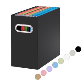 Oterri File Organizer, Small Storage Box, Cardboard File Folder Organizer, Collapsible File Box, Hanging File Organizer for Letter Size, Portable File Box with Handle, Only Box (Black,1 Pack)
