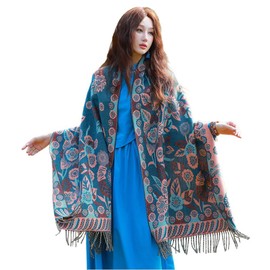 First Choose Women's Blanket Chunky, Pashmina Shawls Wraps Oversized Winter & Fall Warm Scarfs Soft Cashmere Feel for Women, Darkcyan, Large