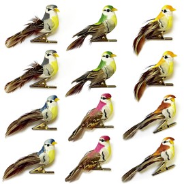 Abirdflyer 12pcs Artificial Bird Assorted Colors,Faux Birds with Clips for Wreath, Floral Arrangement, Garden Party Decoration, DIY Craft Supplies, Home Kitchen Table Accents (12PCS)
