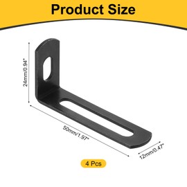 sourcing map 4Pcs L-Shaped Brackets Corner Brace, 1.97"x0.94"x0.47" Corner Bracket Shelf Bracket Right Angle Brackets for Wood Shelves Furniture (50x24x12mm, Black)
