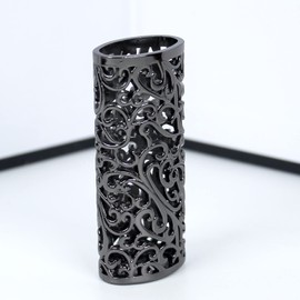 HUMWE Vintage Metal Lighter Case Sleeve Cover Holder with Hollow Pattern Design for BIC Full Size Lighter Type J6 (Black)