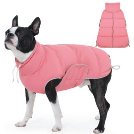 FUAMEY Dog Puffer Jacket for Small Dogs,Dog Cold Weather Coats Winter Dogs Down Jackets Waterproof Pet Snowsuits Warm Puppy Winter Vest Turtleneck Pets Adjustable Jackets Coats Pink S