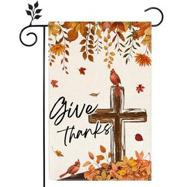 Christian Cross Thanksgiving Garden Flag 12x18 inch Double-side Burlap Thankful Maple Leaf Cardinal Home Outdoor Yard Lawn Decoration -12x18 inch