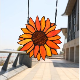 HAOSUM Sun Flower Suncatcher Stained Glass Window Hangings, Sunflower Decor Wall Art for Kitchen Livingroom Office,Sunflower Gift for Mom Women Aunt Sister Friends