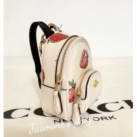 Coach NWT Coach Mini Court Backpack Bag Charm With Strawberry Print CAO93
