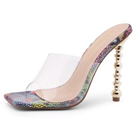 Shoe Land Women’s Clear Rhinestone Bow Heels – Double Bowknot & Adjustable Ankle Strap | Crystal Stiletto High Heels with Square Open Toe for Wedding & Party 2021ClearMultiSnake, Size 8.0, SL-Naomi