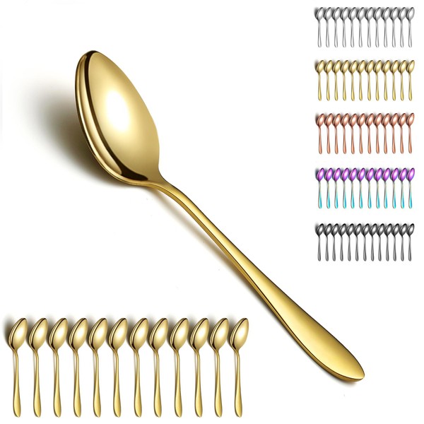 Berglander 12pcs Gold Soup Spoons, Titanium Gold Plated Stainless Steel Dinner Spoon, Dinner Spoon, Soup Spoons for Home, Restaurant, Hotel, Daily Use