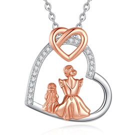 INFUSEU Mom Daughter Jewelry, 925 Silver Rose Gold Mother and a Child Pendant Mom Gift Stepmother Child Necklace Mother Son Jewelry Family Necklace Gift for Mom Women Our Lady