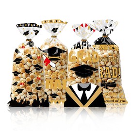 AIUPUOC 50Pieces Graduation Goodie Bags Graduate Cellophane Treat Bags Graduates Candy Plastic Bag with 50Pcs Twist Ties Clear Cellophane Goodie Bag for Party Supplies Favors Congrats Wrapping Gift