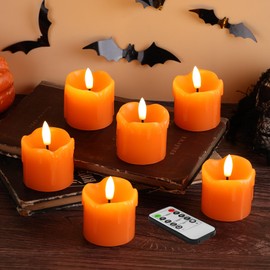 Eywamage Orange Dripping Wax LED Votive Candles with Remote, 2x2 in Flickering Flameless Battery Candles Set of 6