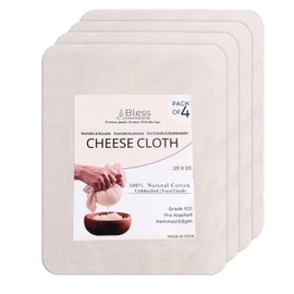 Bless International Premium Cotton Cheese Cloth Ultra Dense Butter Muslin For Straining Nut Milk Crafts & More 20x20 Inch 2 Hemmed Edges Grade 100 XL Unbleached & Reusable Off White