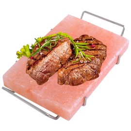 Spantik Professional Salt Block Set with Steel Tray 12" x 8" x 1.5" Himalayan Cooking Plate for Grilling, Cooking, Serving, 100% Pure Natural Food Grade Salt Stone Unique Gifts for Barbecue Smoker