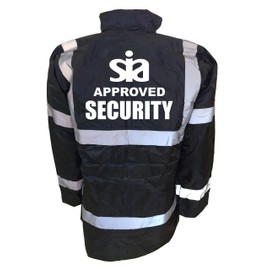 SIA Security Black Hi Vis Parka Jacket Reflective Coat, Waterproof, 2 Waist Pockets, High Visibility, By Brook Hi Vis, Large