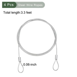 YOKIVE 4 Pcs Stainless Steel Security Cable, ID Eyelets Ended Safety Wire Rope | Luggage Lock Great for Stage Lighting (Silver Tone, 3.3-Feet)