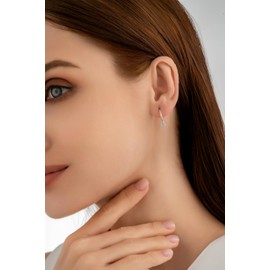 Serenity Sleepers 925 Solid Sterling Silver Sleeper Huggie Hoop Charm Earrings For Women | Round Zirconia | Dainty Zirconia Earrings - Mini Round CZ Hoops