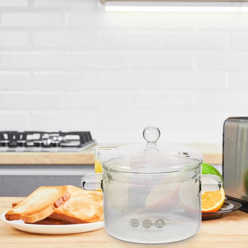 Vaguelly Glass Pot, Clear Glass Saucepan with Lid, 1500mL Simmer
