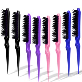 Wide Tooth Detangler Comb Set, 8 Pcs Rat Tail Curly Twist Combs, 3 Row Nylon Bristle Curl Hair Pick Styling Brush for Wet Fine Strands, Root Lifting, Back Combing, Salon Home Travel Use