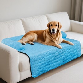 Cooling Dog Couch Bed, Calming Dog Bed, Waterproof Couch Cover for Dogs Washable, Cooling Dogs Mat, Pet Blanket for Sofa Protector with Non Slip Bottom Removable Ice Silk Cover(Extra Large)