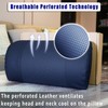 Breathable Perforated Leather Neck Pillow with Non-Slip Memory Foam, Adjustable