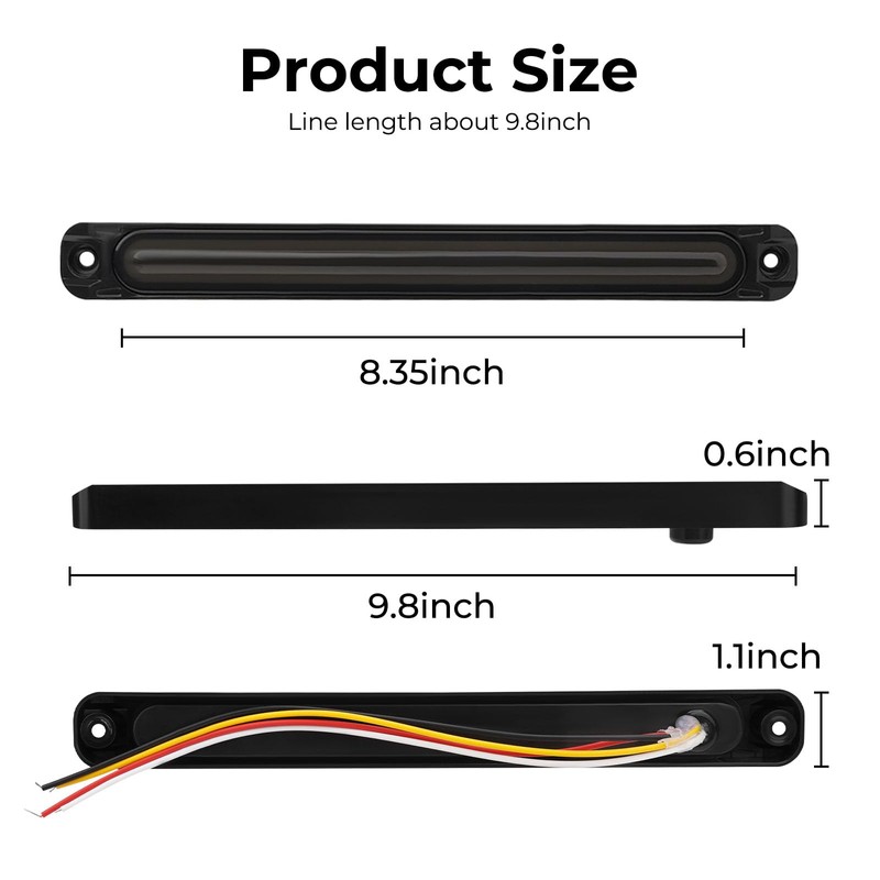 Jerbor 10" LED Trailer Tail Light Bar Brake Stop Turn
