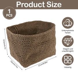 Aufbewahrungskorb Geflochten, Häkelkorb, Badezimmer Korb, Kleiner Korb, Körbchen Aufbewahrung für Küche, Bad, Regale, Kosmetik Organizer Box für Schlafzimmer, Badezimmer und Büro, 21x13 X15.5cm