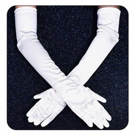 Casdre Wedding Satin Gloves Bridal Glove 1920s Party Prom Elbow Length Long Opera Gloves Jewerly for Women and Girls (ivory)