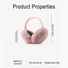 CHENKEE Pack of 2 Winter Ear Warmers, Ear Warmers, Women's Ear Warmers, Foldable Winter Plush Ear Warmers, Foldable Plush Earmuffs, Faux Fur, Warm Earmuffs for Men and Women, Beige, pink