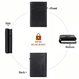 SENDEFN Men's Leather Wallet with RFID Protection Aluminium Credit Card Holder with Magnetic Closure Slim Wallet Card Holder Small Wallets, Matte Black, Fastened