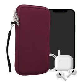kwmobile Neoprene Phone Pouch Size XL - 6.7/6.8" - Universal Cell Sleeve Mobile Bag with Zipper, Wrist Strap - Berry