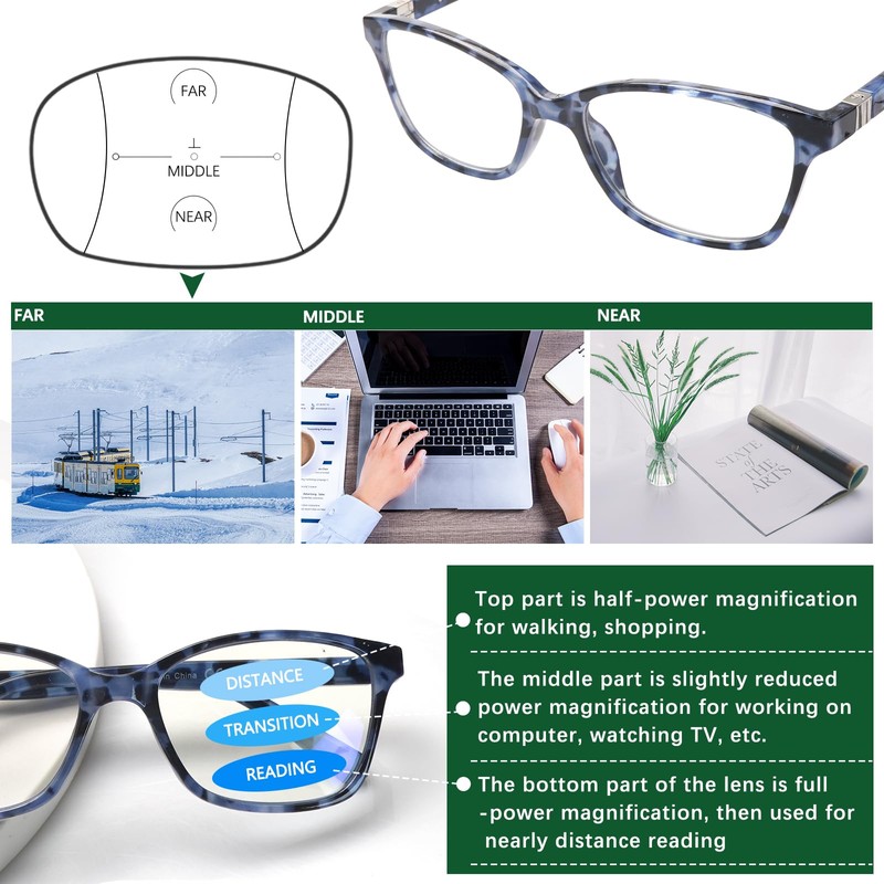 STASTEND 4 Pack Progressive Multifocus Reading Glasses for Women Men