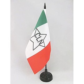 AZ FLAG NATIONAL LIBERATION COMMITTEE ITALY TABLE FLAG 5'' x 8'' - ITALIAN CLN DESK FLAG 21 x 14 cm - Black plastic stick and base