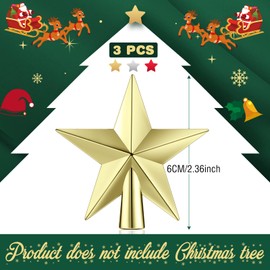 3 Pcs Small Christmas Tree Topper Mini Star Tree Topper Christmas Star Treetop Red Gold Silver for Small Christmas Ornaments Decorative Tree Star for Holiday Xmas Home Decor (Smooth,2.36 Inch)