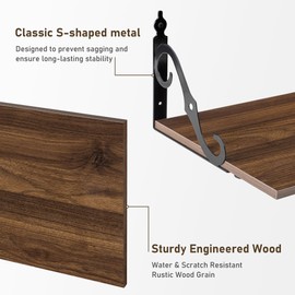 Deep Floating Shelves, 16" W x 12" D Wall Shelves Set of 2, Wide Display Shelf Wall Mounted with Brackets, Wall Bookshelf for Living Room, Bathroom, Bedroom, Walnut