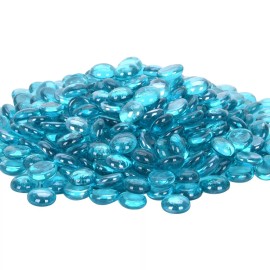 Unbranded 10LB Fire Round Glass Rock Caribbean Blue 3/4 High Luster Fireplace and Outdoor