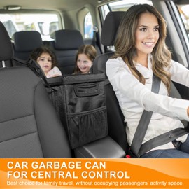 Hanging Car Trash Bag Can with Lid, Collapsible Car Garbage Bag with Pockets, Car Garbage Can for Central Control Leak-Proof Car Storage Organizer Box 1.76 Gallon Capacity Multipurpose Trash Bin