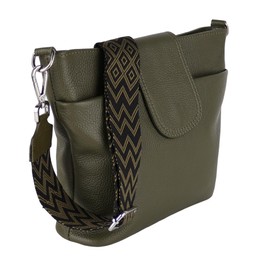 MIRROSI® Women's Shoulder Bag, Genuine Leather, Made in Italy, Boho Style, 30 x 24.50 x 9 cm (W x HXT), Lots of Storage Space, Handbag, Chest Bag, Crossbody Bag (1 Bag & 2 Straps), Khaki (Boho)