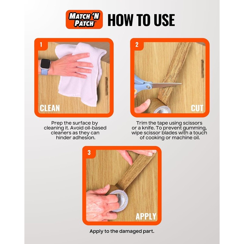 MATCH 'N PATCH Realistic Wood Grain Repair Tape - Durable