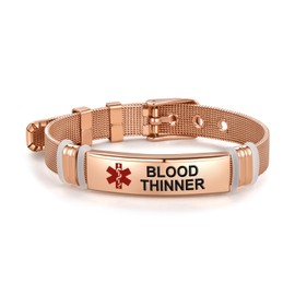 LSxAB Rose Gold Medical ID Braccelets for Blood Thinner Women Men Emergency First Aid Bracelets for Mom Dad Daughter