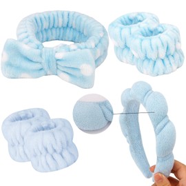 CUBACO 6PCS Spa Headband and Wristband Set for Women, Sponge Skincare Headbands Makeup Headband for Girls Face Wash Headband Facial Mask,Makeup and Skin Care Trendy Stuff blue
